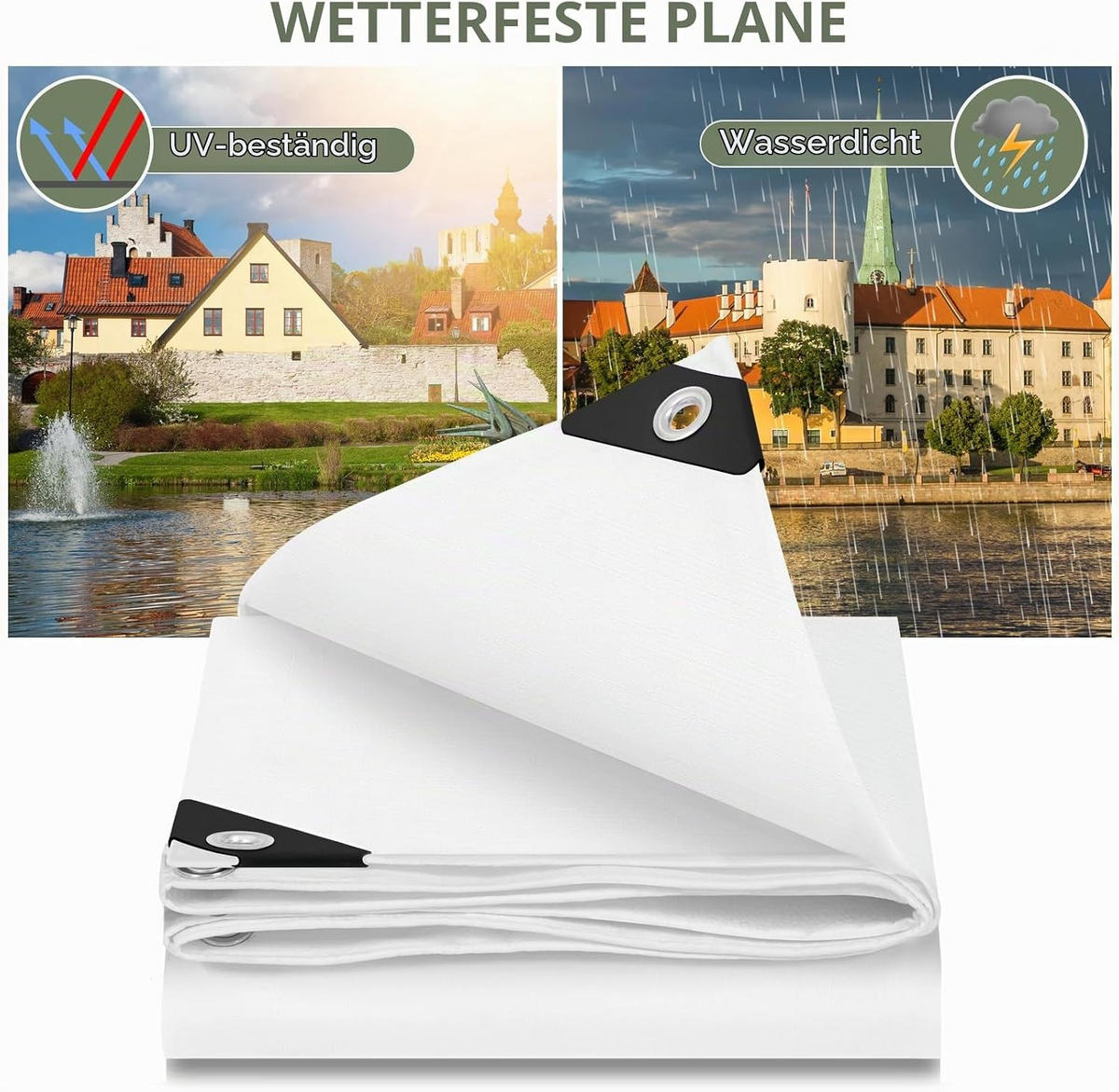 ABDECKPLANE Wasserdicht PE mit Ösen 3 x 3 Weiß - Weiß, Kunststoff (300/300cm) - Woltu