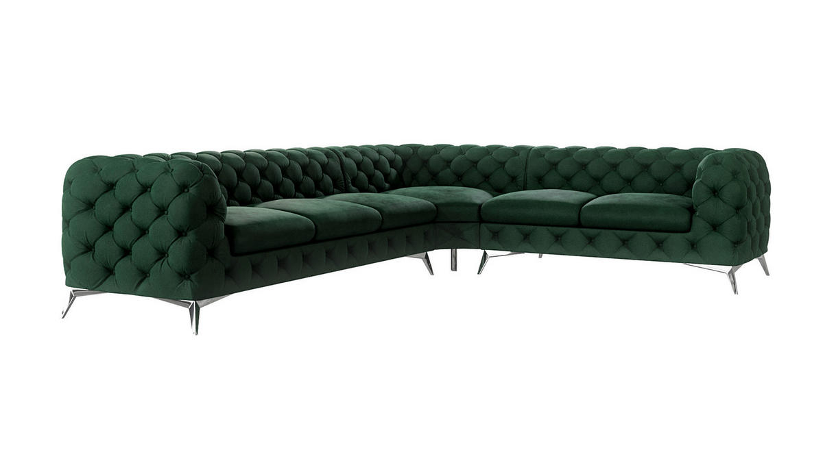 ECKSOFA Chesterfield Laura Flasche Grün Samt - Smaragdgrün/Silberfarben, Holz/Textil (323/264cm) - S-Style Möbel