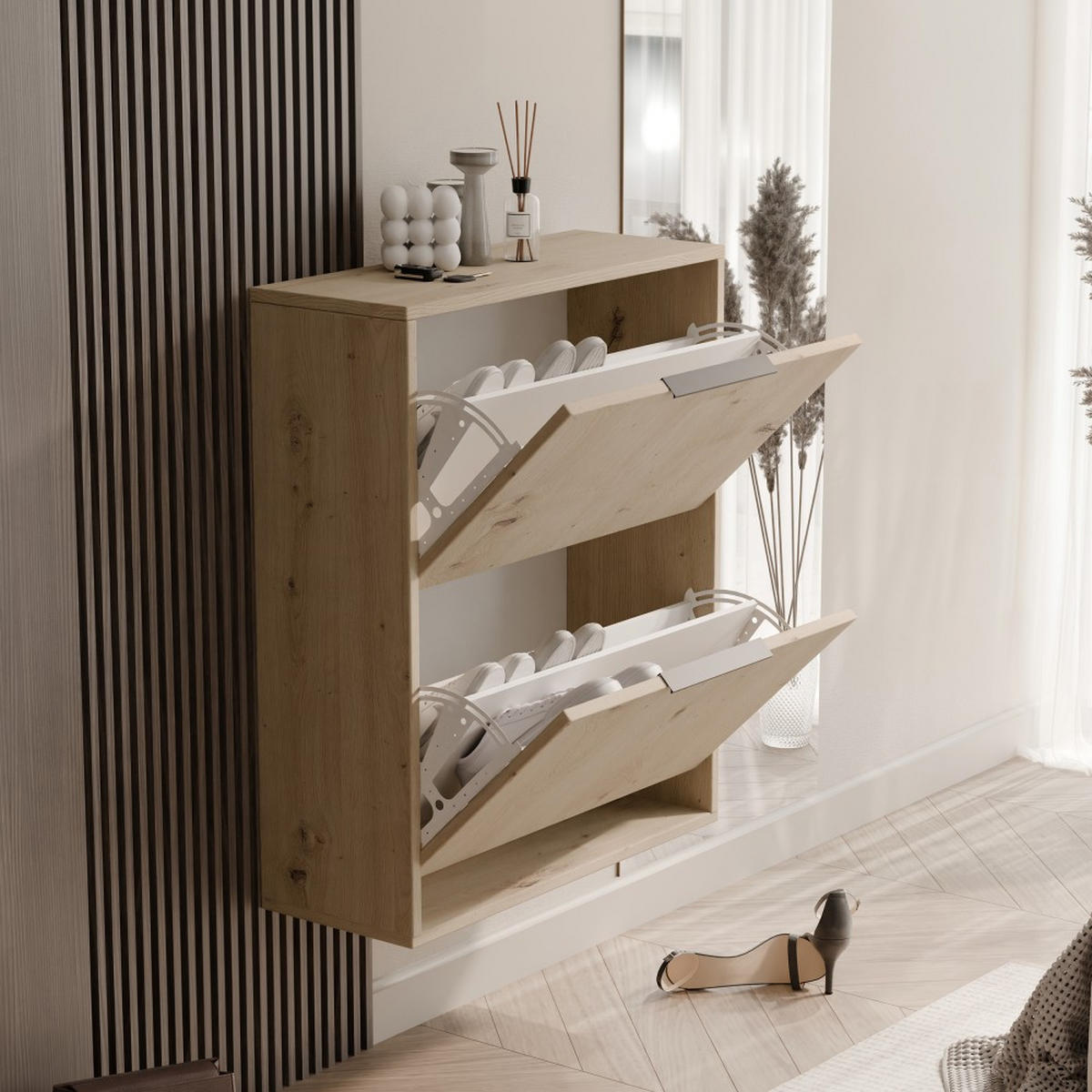 SCHUHSCHRANK Muno mit 2 Türen, eiche Artisan - Eiche Artisan, Holzwerkstoff (60/87.5/30cm) - Beautysofa