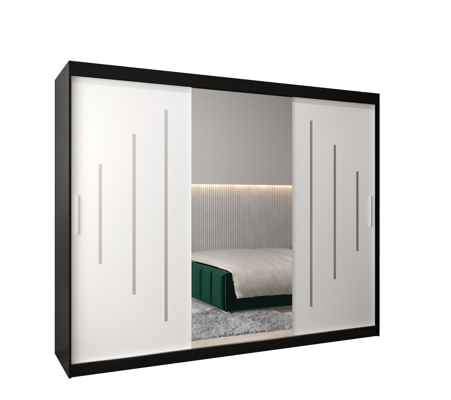 Abiks Möbel Schwebetürenschrank Schwarz, Weiß 250x200x62 cm