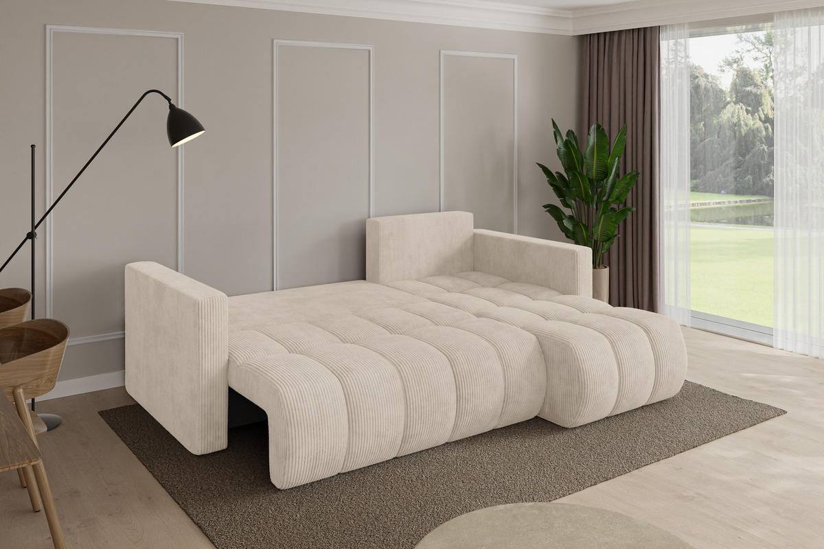 ROHOVÁ SEDAČKA s funkcí spaní, otoman vpravo GARD-L 226x146x85 béžová manšestr - černá/béžová, kompozitní dřevo/textil (226/146cm) - ALTDECOR