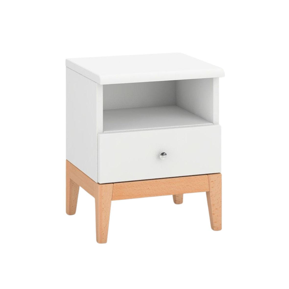 HOLZNACHTTISCH Livia mit silbernen griffen, Weiß/Naturfarben - Silberfarben/Buchefarben, Holz/Buchenholz (40/54/34cm) - Visby