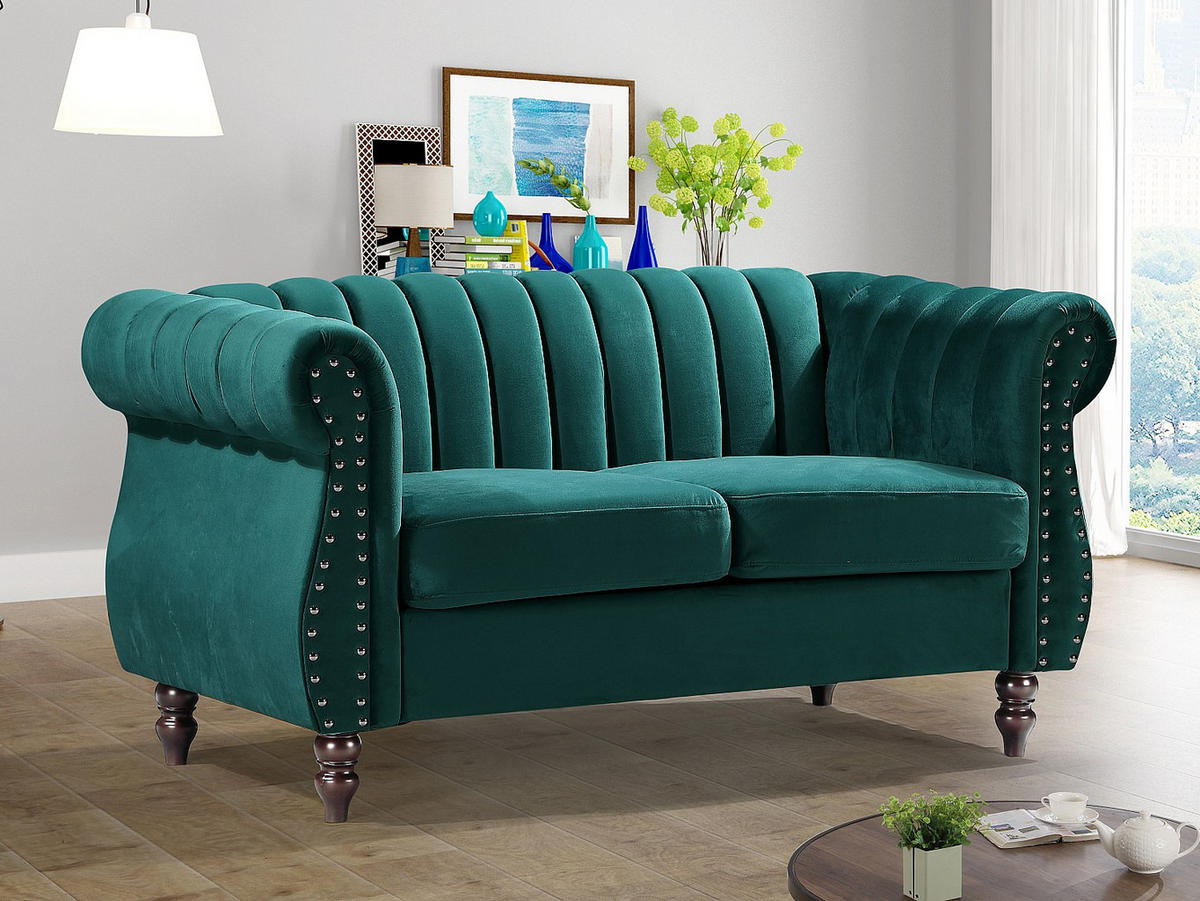 CHESTERFIELD-SOFA - 2-Sitzer - Samt - Smaragdgrün - TRUMBO - Grün, Textil (150/77/78cm) - Vente-Unique