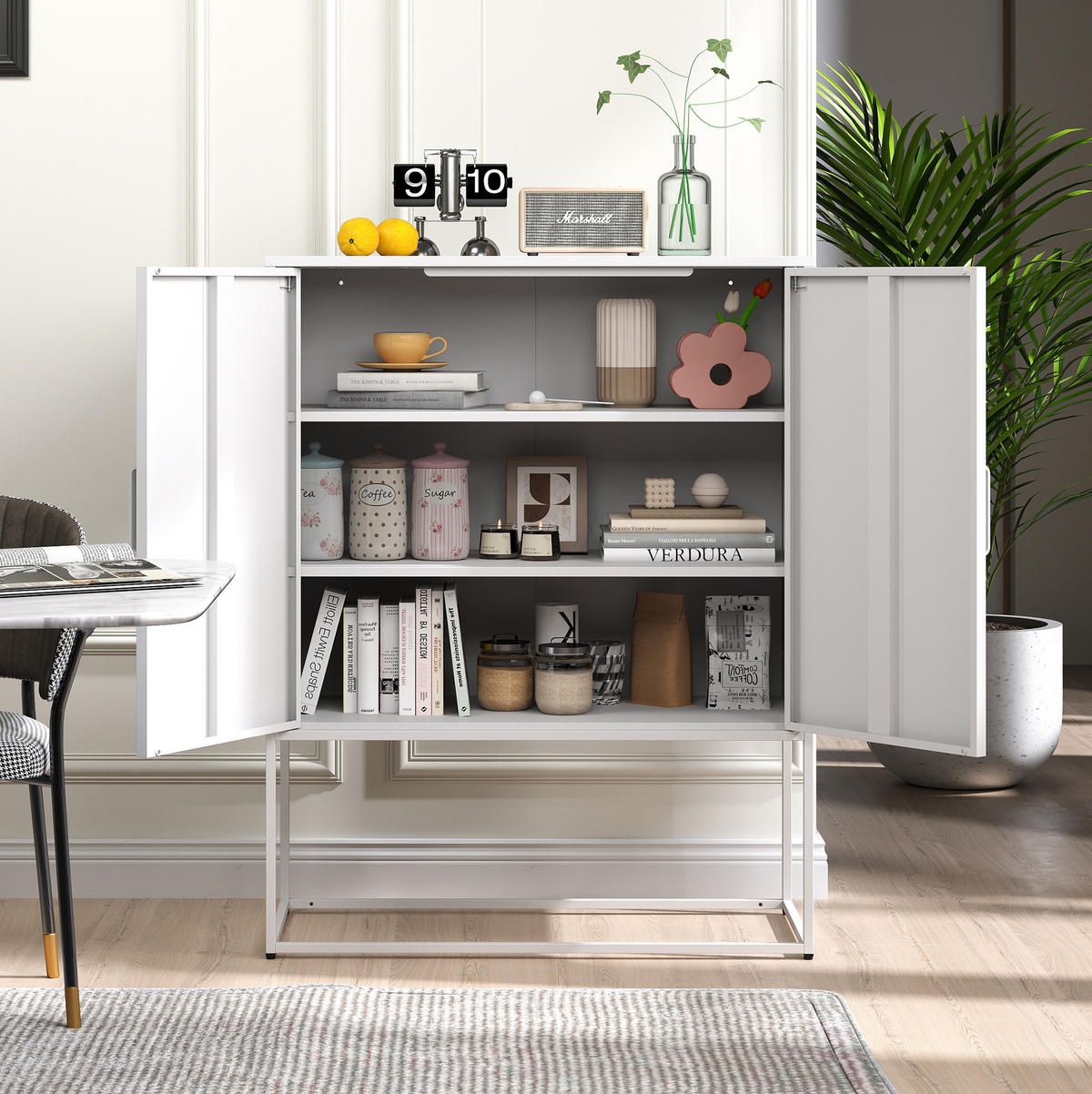 SIDEBOARD aus Stahl 40x85x109 cm Weiß mit Magnettüren, 2 Einlegeböden und Kippsicherung - Weiß, Metall (85/109/40cm) - Modfu