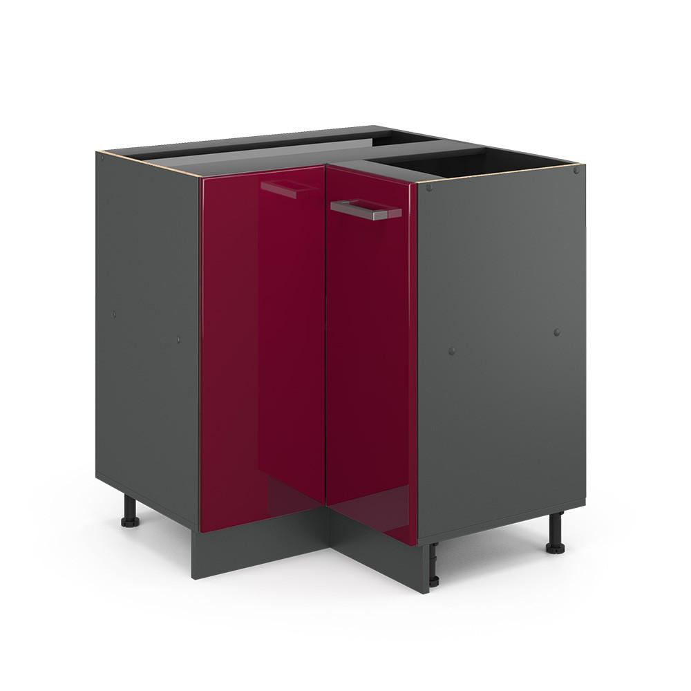 ECKUNTERSCHRANK R-Line Rot Hochglanz 75.6 cm ohne Arbeitsplatte - Bordeaux/Anthrazit, Holzwerkstoff (75.6/81.6/46cm) - Vicco