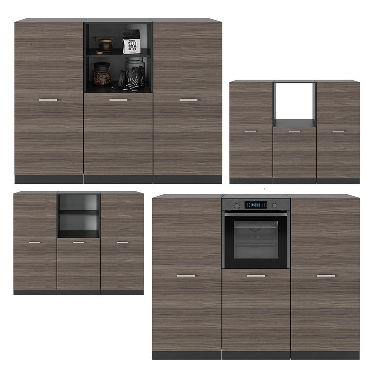 KÜCHENBLOCK R-Line Edelgrau/Anthrazit 180 cm ohne Arbeitsplatte - Anthrazit/Grau, Holzwerkstoff (180/143/46cm) - Vicco