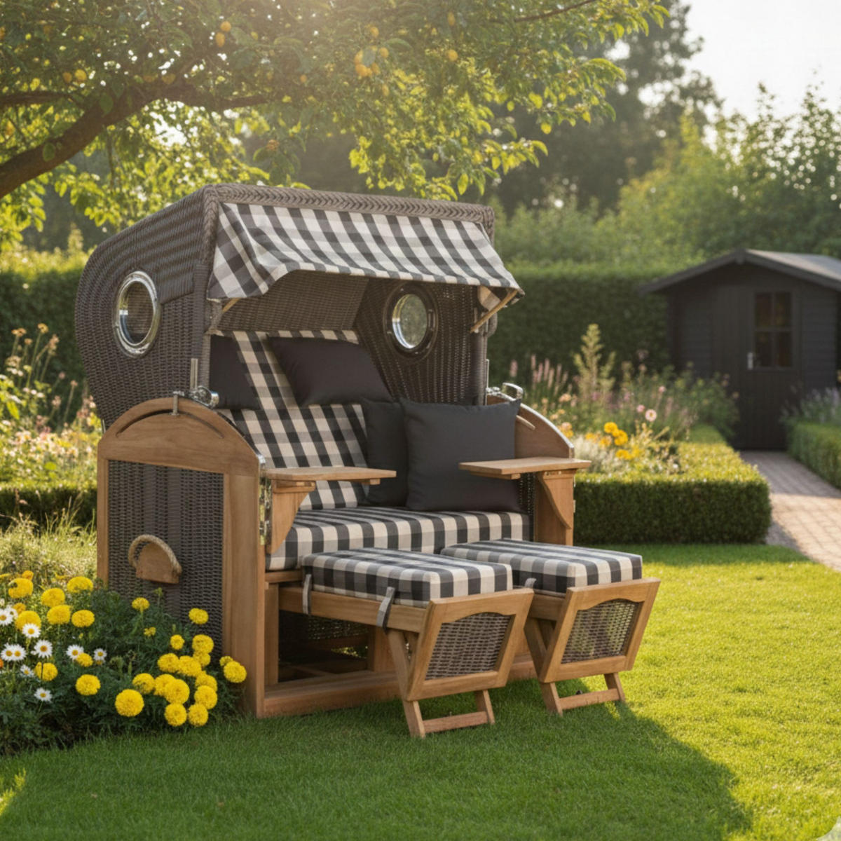 STRANDKORB XL Schillig Bullauge - Braun/Grau, Metall (142/170/95cm) - Mr. Deko