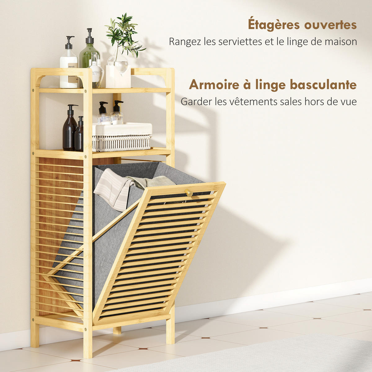 BADEZIMMERSCHRANK DE-17340 Natur - Naturfarben, Naturmaterialien (30/95/40cm) - ComfortXL