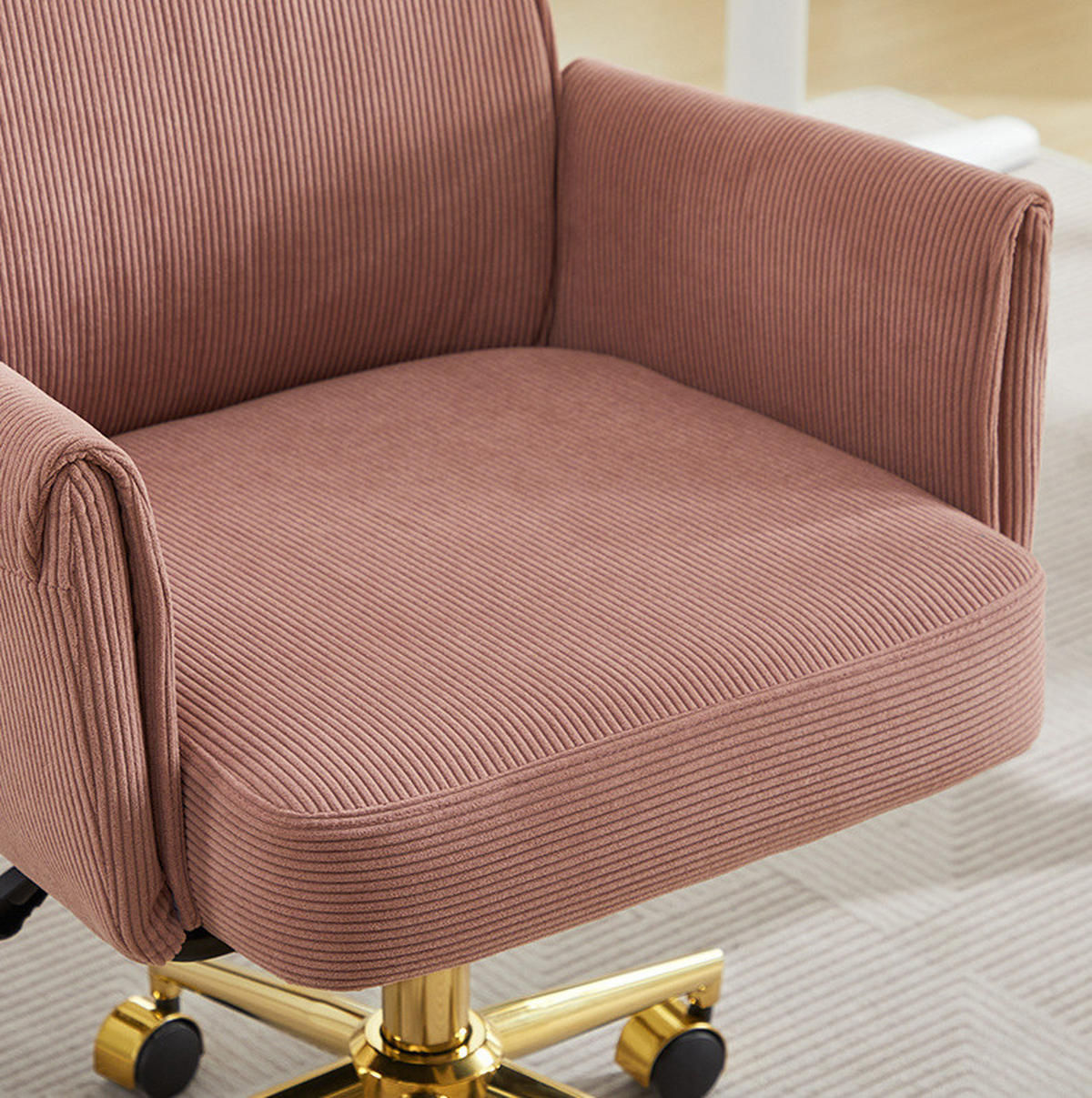 BÜRODREHSTUHL ergonomisch Cord Pink mit goldfarbener Basis - Pink, Kunststoff (61/107/64cm) - Meubliv