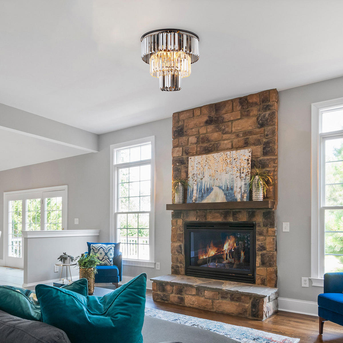 LED DECKENLEUCHTE Kristalle Glas Schwarz - Schwarz, Glas (40/40/33cm) - Globo Lighting