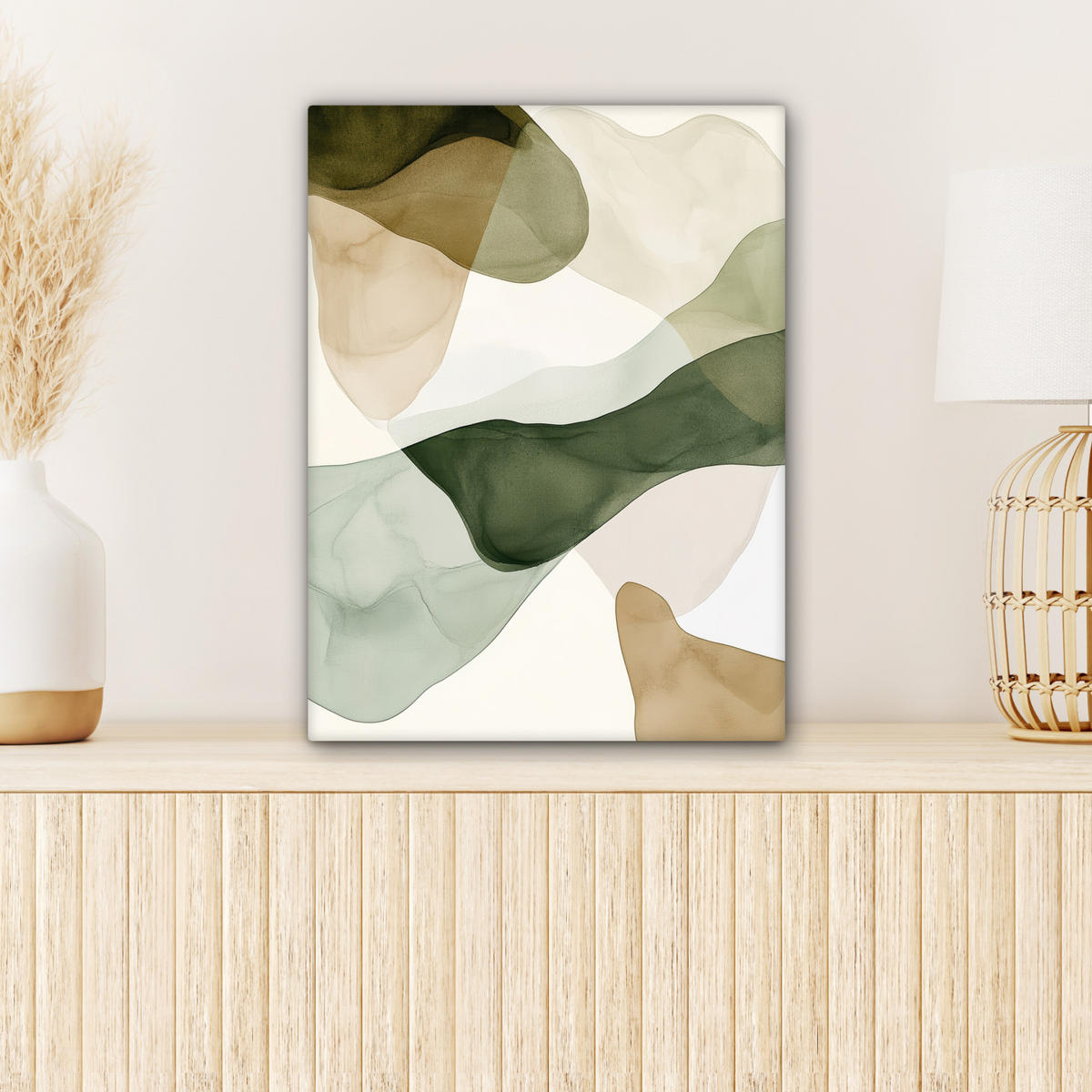 LEINWANDBILD Japandi - Abstrakt - Grün 30x40 cm - Salbeigrün, Textil (30/40cm) - MuchoWow