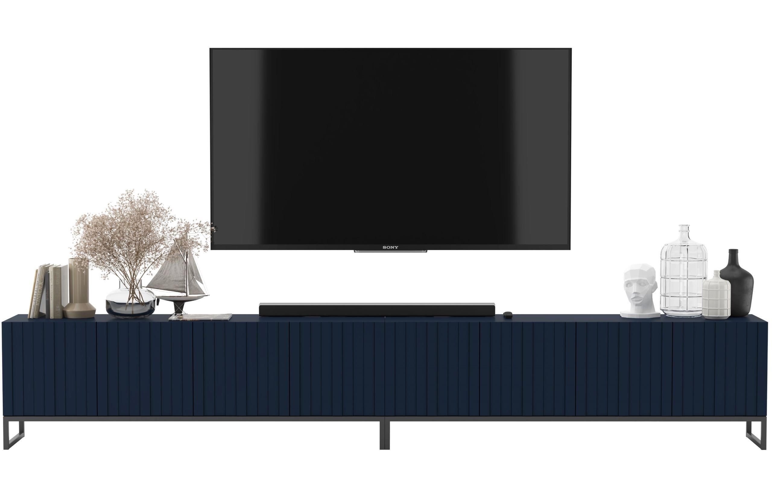TV-LOWBOARD 2er-Set Elpis Marineblau matt mit schwarzem Metallrahmen 150 cm - Blau/Schwarz, Holzwerkstoff/Metall (300/51.5/36.5cm) - Meble Lindner