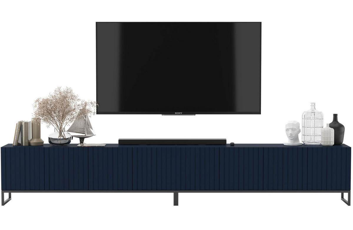 TV-LOWBOARD 2er-Set Elpis Marineblau matt mit schwarzem Metallrahmen 150 cm - Blau/Schwarz, Holzwerkstoff/Metall (300/51.5/36.5cm) - Meble Lindner