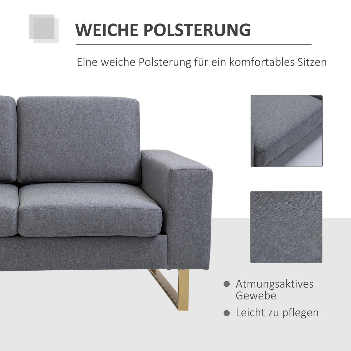 SOFA-2 Sitzer Couch Stoffsofa Eckcouch Sitzmöbel Polstersofa Loungesofa Armlehne - Dunkelgrau, Holz (82/78/145cm) - HOMCOM