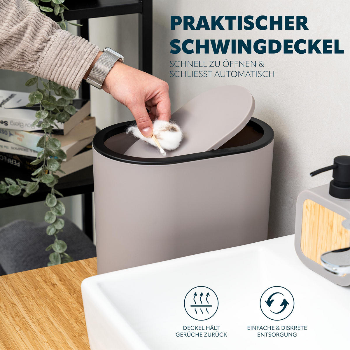 KOSMETIKEIMER 6 Liter, grau - Taupe, Kunststoff (25.5/24.5/16.5cm) - eluno