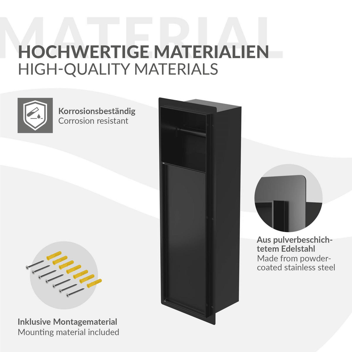 UNTERPUTZ-SCHRANKMODUL WC aus Edelstahl schwarz matt 60x20x14 cm - Schwarz, Metall (14/60/20cm) - LuxeBath