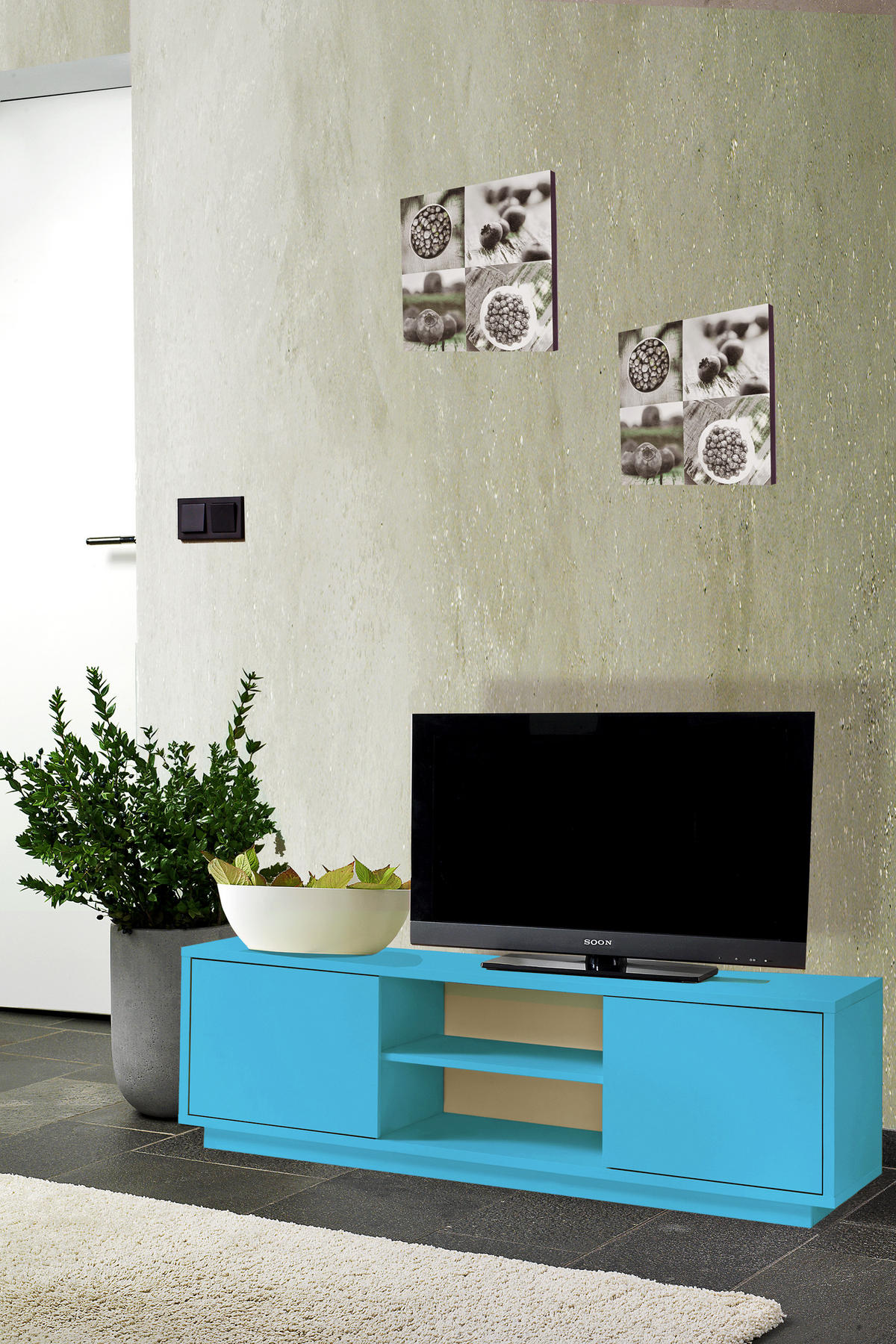 TV-LOWBOARD Eyecatcher farbige HiFi-Kommode mit zwei Türen und zwei Fächern - Türkis, Holzwerkstoff (140/45/38cm) - Aileenstore