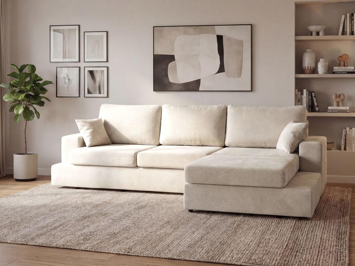 ECKSOFA Nesto Creme Rechts - Creme, Holz/Textil (165/260cm) - Graingold