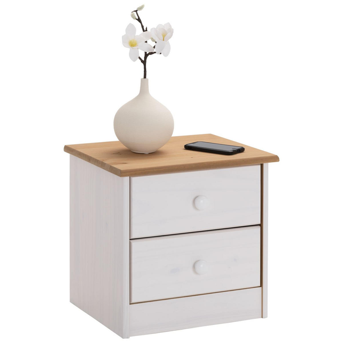 NACHTTISCH RONDO - Weiß/Braun, Holz (43/41/35cm) - IDIMEX