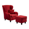 OHRENSESSEL mit HOCKER, hoher Sitzkomfort durch Wellenunterfederung B90/H98/T76 cm, Strukturstoff Rot / 18002 - Rot/Schwarz, Holz/Textil (90/98/76cm) - luma-home