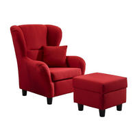 OHRENSESSEL mit HOCKER, hoher Sitzkomfort durch Wellenunterfederung B90/H98/T76 cm, Strukturstoff Rot / 18002 - Rot/Schwarz, Holz/Textil (90/98/76cm) - luma-home