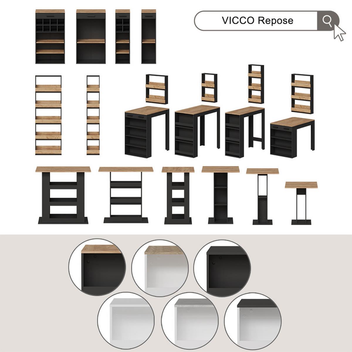 ESSTISCH-SET Repose Anthrazit/Weiß 67 x 100 cm mit 2 Hockern - Anthrazit/Weiß, Holzwerkstoff (67/77.5/100cm) - Vicco