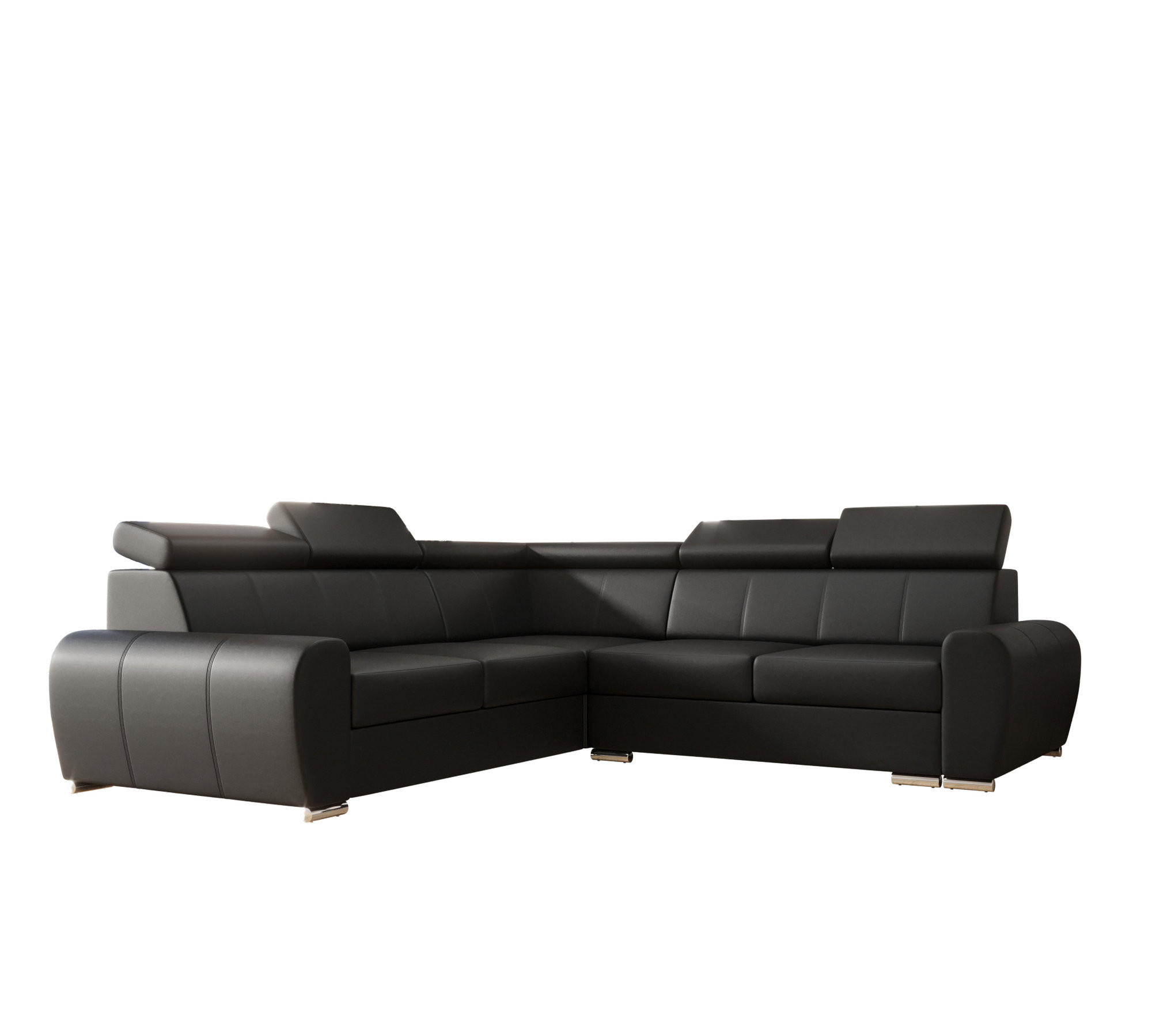ECKSOFA APOLLO KN09, Eckcouch in L-Form mit Schlaffunktion, Farbe: Schwarz, Kunstleder, Ottomane Links - Dunkelgrau, Textil (255/255cm) - O-Sofa