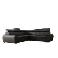 ECKSOFA APOLLO KN09, Eckcouch in L-Form mit Schlaffunktion, Farbe: Schwarz, Kunstleder, Ottomane Links - Dunkelgrau, Textil (255/255cm) - O-Sofa