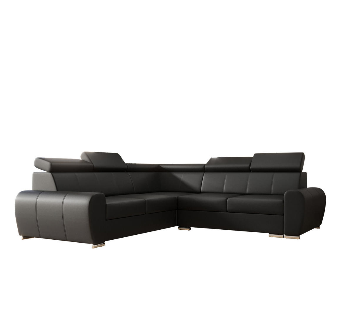 ECKSOFA APOLLO KN09, Eckcouch in L-Form mit Schlaffunktion, Farbe: Schwarz, Kunstleder, Ottomane Links - Dunkelgrau, Textil (255/255cm) - O-Sofa