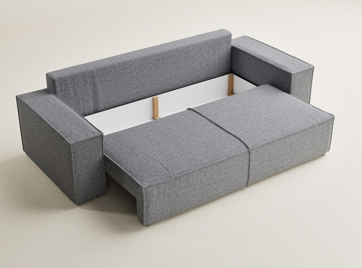 SOFA MIT SCHLAFFUNKTION Milos Grau Webstoff - Schwarz/Grau, Holz/Holzwerkstoff (255/70/105cm) - Maison de Reve