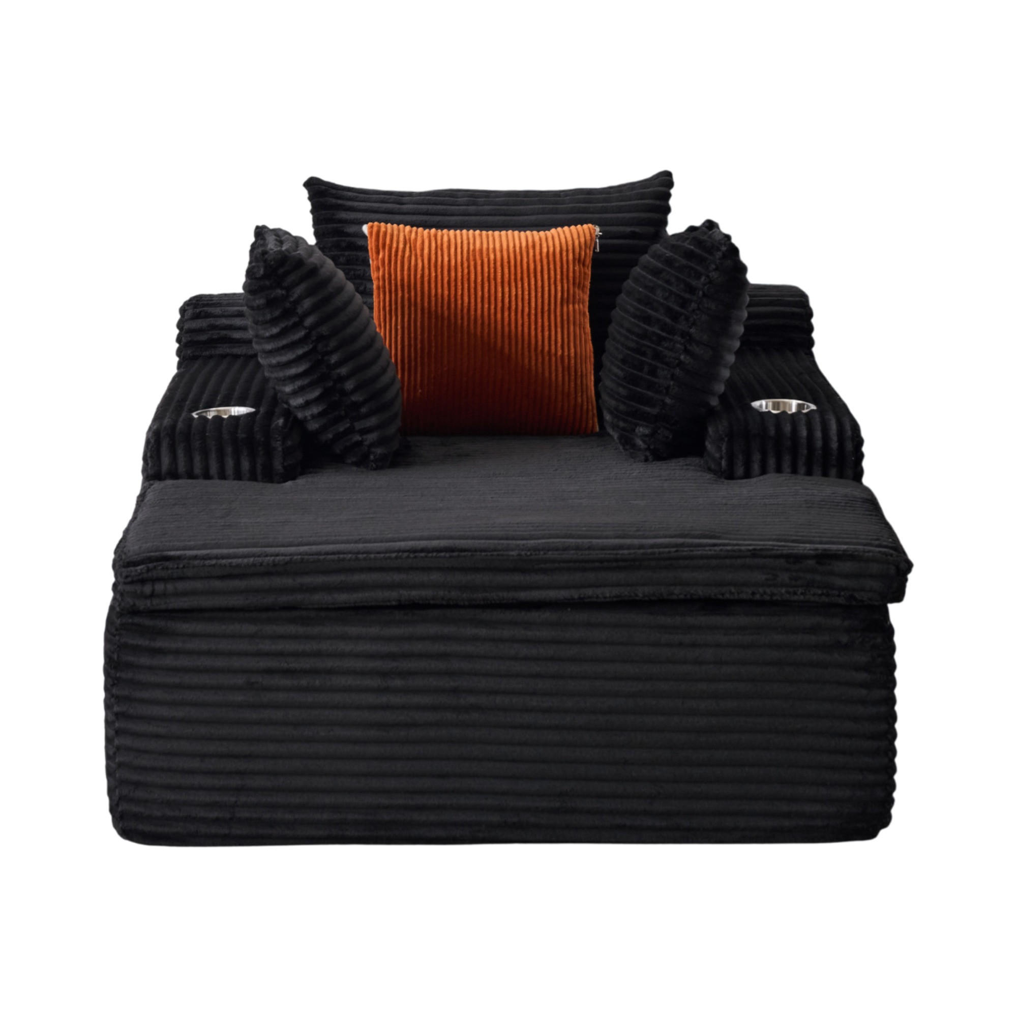 SCHLAFSOFA mit Chaiselongue, 3 Kissen, Cord, Schwarz - Schwarz, Kunststoff (112/63/165cm) - Meubliv