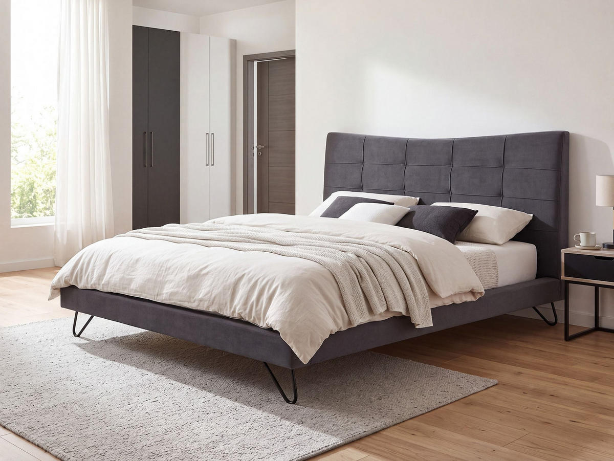 POLSTERBETT 160/200 cm Dunkelgrau Lannion - Dunkelgrau, Textil (160/200cm) - Beliani