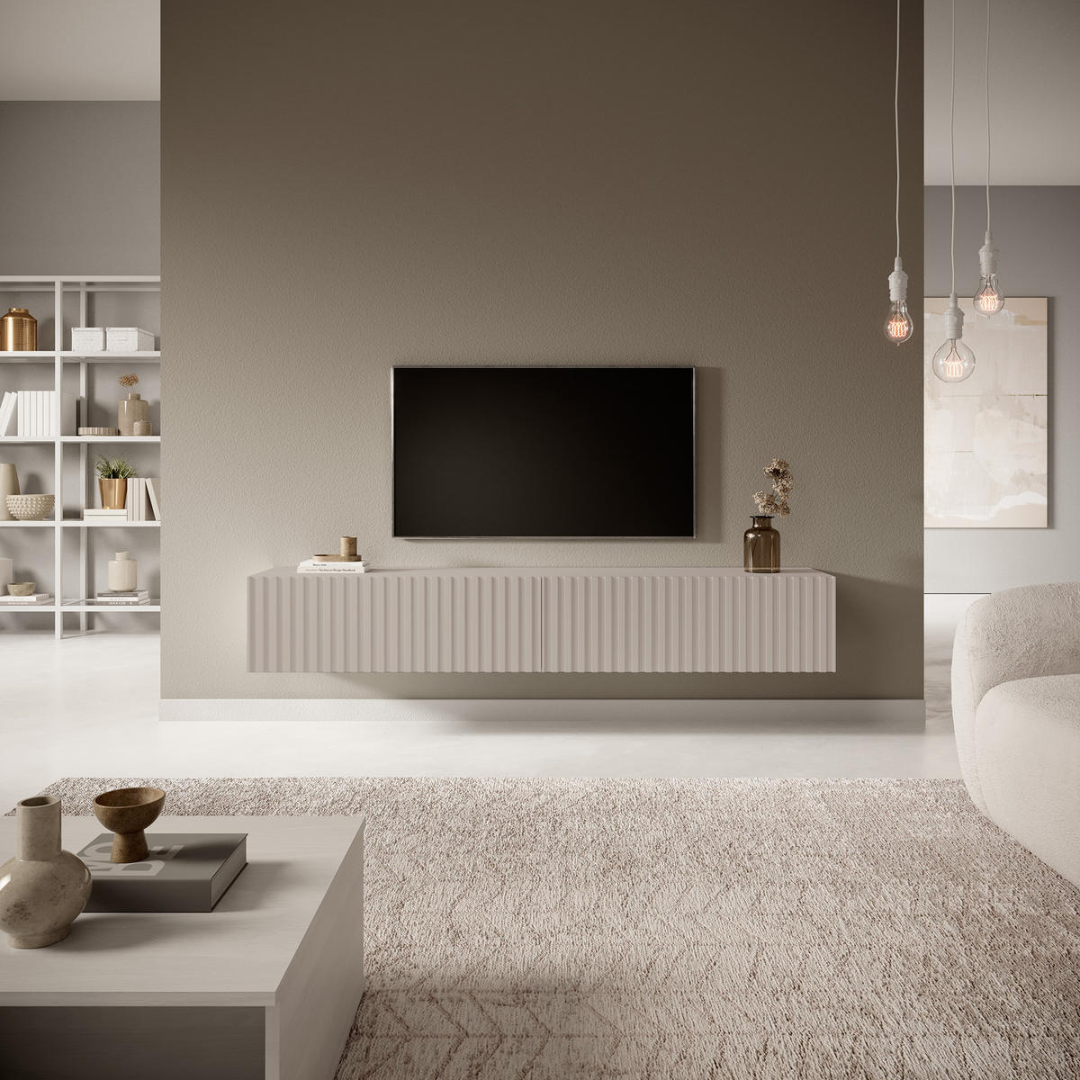 TV-HÄNGEBOARD Telire graubeige mit Lamellenfronten 175 cm - Greige, Holzwerkstoff (175/30/31.6cm) - Selsey