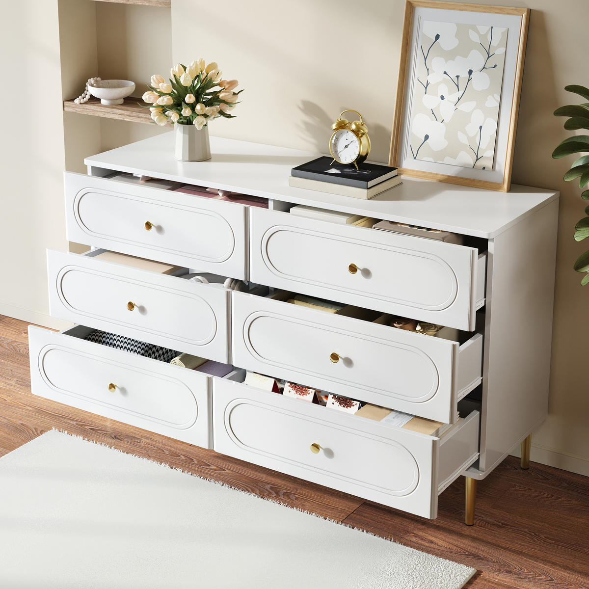 SIDEBOARD 6 Schubladen Metallfüße modern Stauraum - Weiß, Holzwerkstoff (40/75/120cm) - FLIEKS