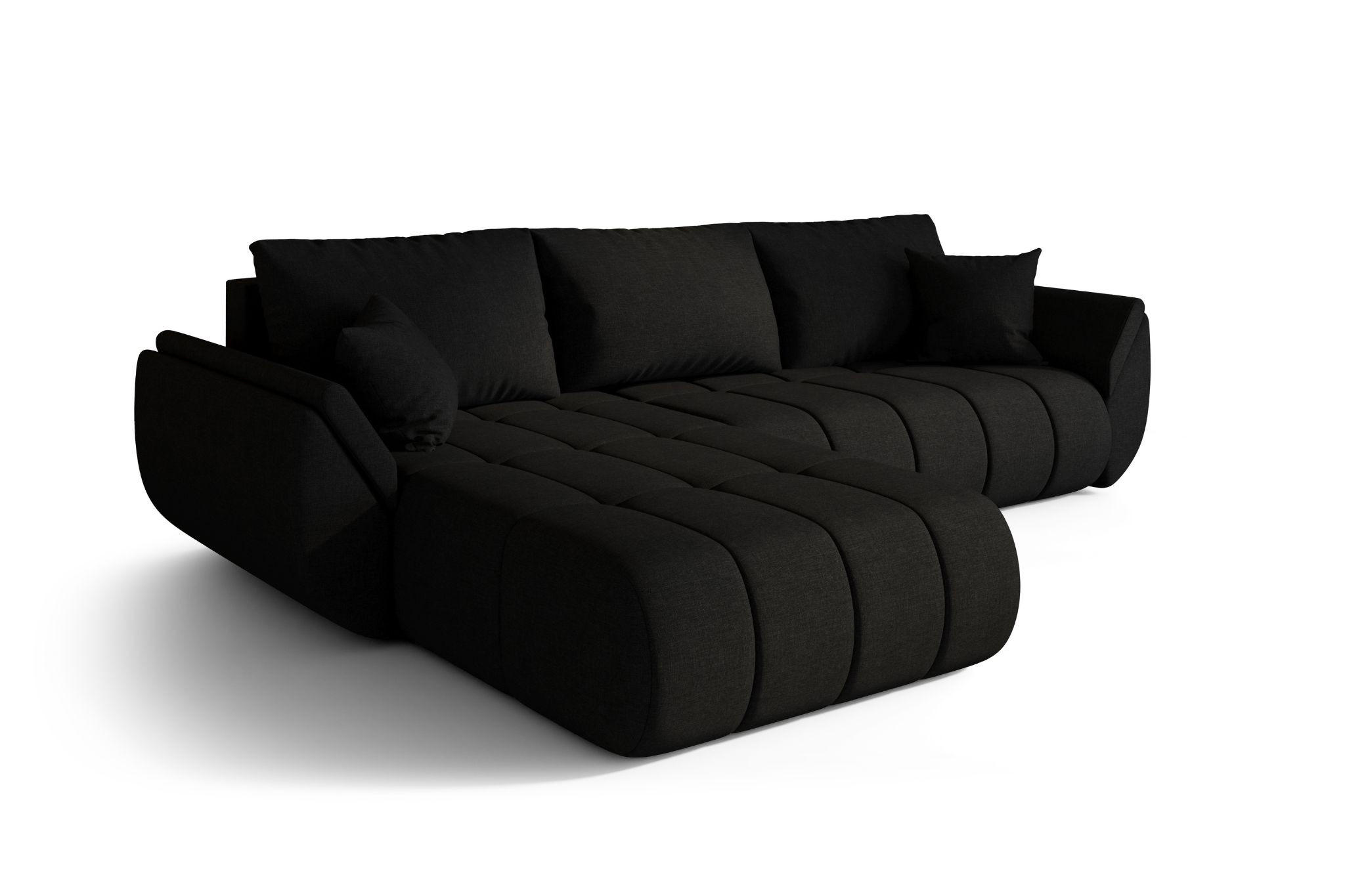 ECKSOFA TOKYO PREMIUM mit Schlaffunktion, Stoff WIND, Schwarz, Links - Schwarz, Holz (280/190cm) - Kaiser Möbel