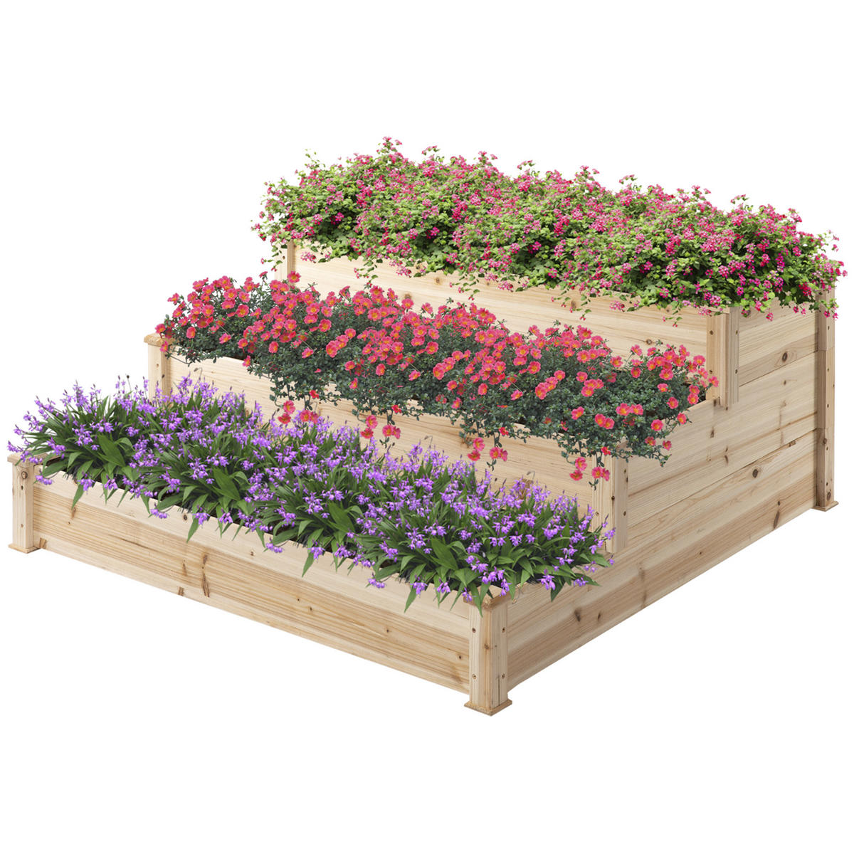 HOCHBEET DE-05326 3-stufige Blumentreppe Natur - Naturfarben, Holz (120/56/120cm) - ComfortXL