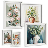 BILDER SET 5er Set - 50x50 cm & 20x30 cm & 40x60 cm Weißer Rahmen - Blumen und Früchte in Vasen - Weiß, Kunststoff (40/60cm) - TULUP