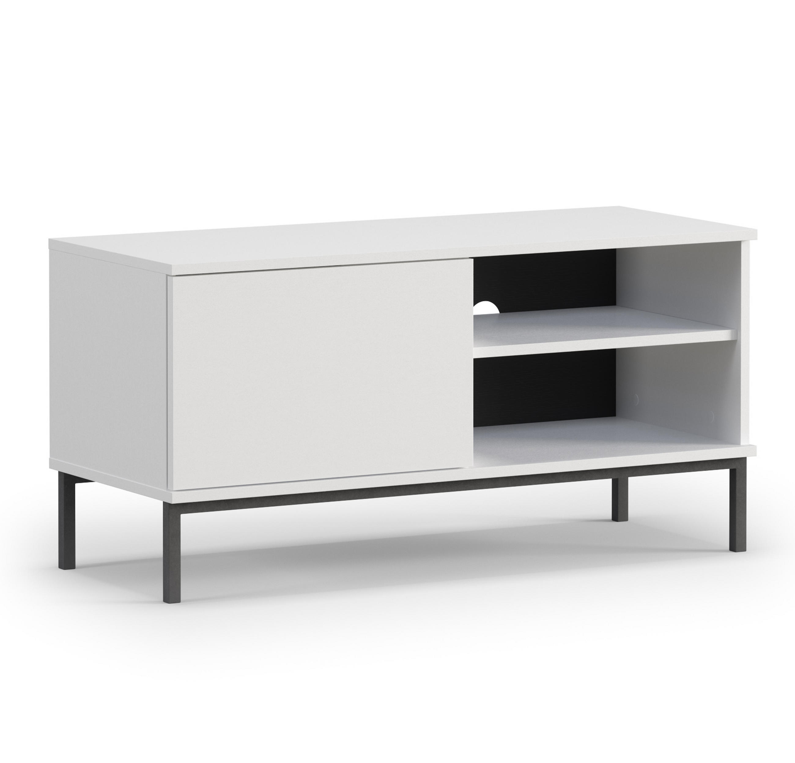 LOWBOARD Queba 1T Weiß 100/50/41 cm – kompaktes TV Lowboard weiß - Schwarz/Weiß, Holzwerkstoff (100/50/41cm) - AX Living