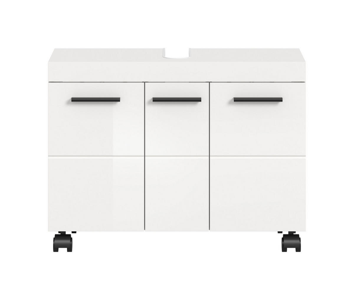 WASCHBECKENUNTERSCHRANK auf Rollen NOVA (B/H/T: ca. 80/58/30 cm) in Weiß/weiß hochglanz - Weiß, Holzwerkstoff (80/58/30cm)