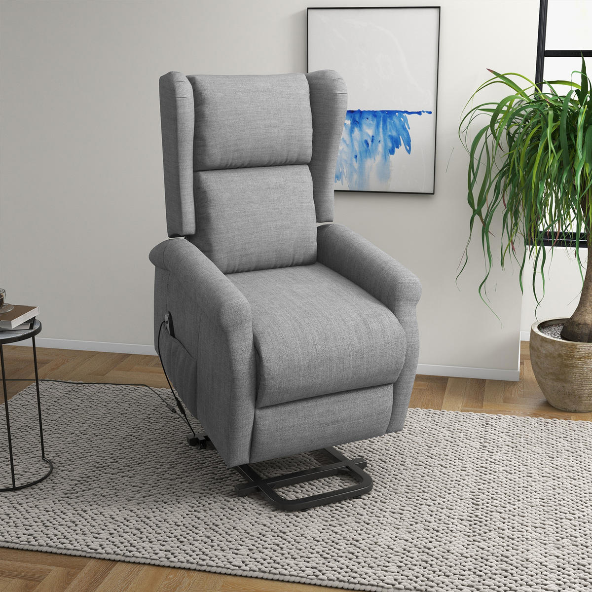 FERNSEHSESSEL mit Aufstehhilfe Leinen Grau - Grau, Textil (94/111/74cm) - HOMCOM