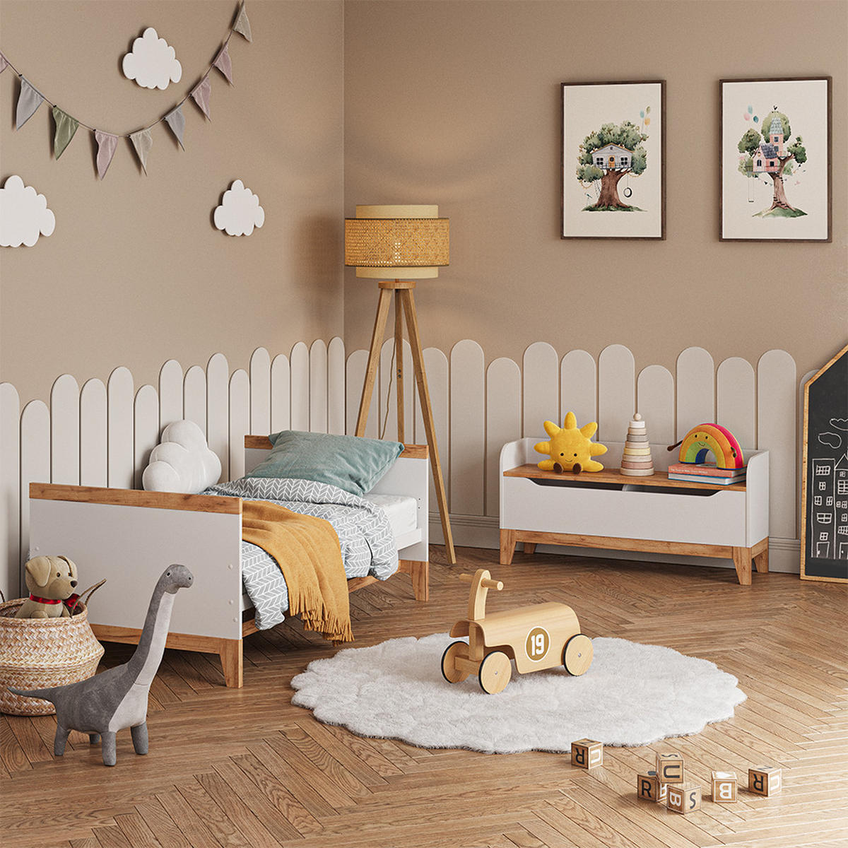 SPIELZEUGTRUHE Malia Weiß/Artisan 107.2 x 50 cm mit Sitzfläche - Weiß, Holzwerkstoff (107.2/30cm) - VitaliSpa