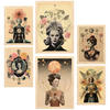 POSTER Set Mit 6 Surreale Florale Im Mystischen Esoterischen A3 & A4 Rahmen Aus Hellem Holz - Beige, Papier (29/3cm) - Nacnic