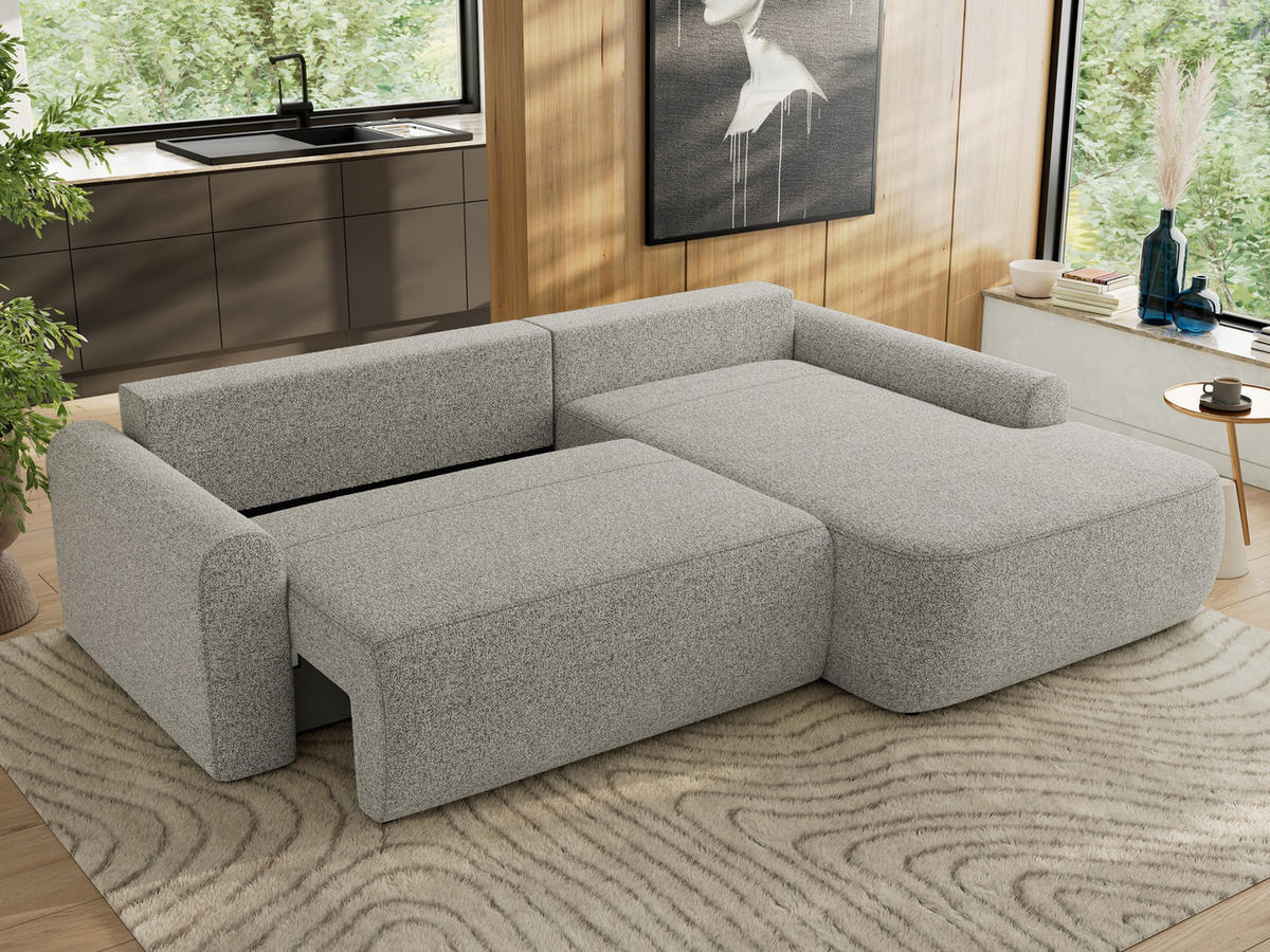 ECKSCHLAFSOFA CUBO L Hellgrau Struktur - rechts - Hellgrau/Schwarz, Kunststoff/Textil (187/273cm) - MKS