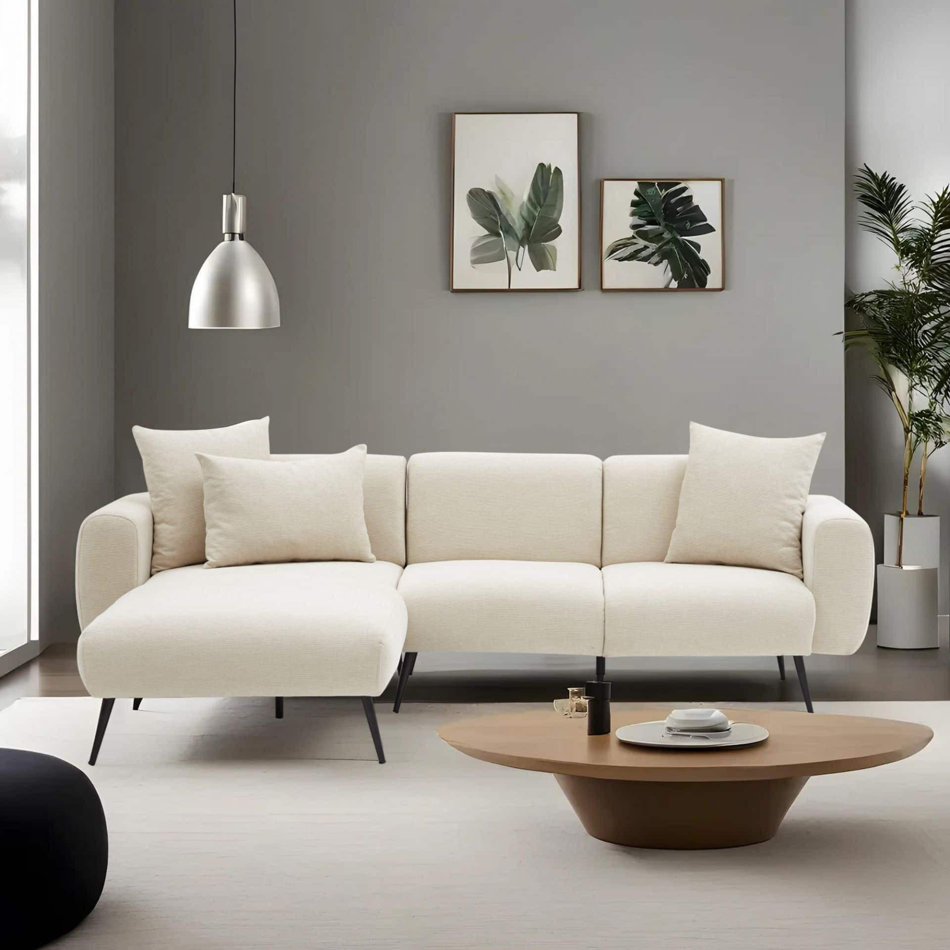ECKSOFA beidseitig montierbar, Bouclé-Design - Beige/Creme, Holz/Textil (252/158cm) - myHomelando