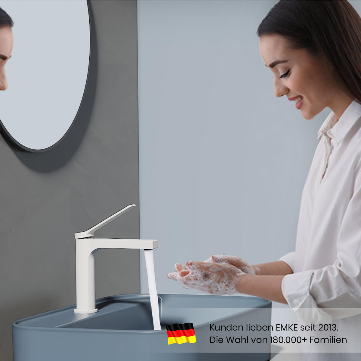 WASCHTISCHARMATUR mit Spulen-Zertifiziertem Filterelement Weiß Matt - Weiß, Metall (17.3/4.6/19.5cm) - EMKE