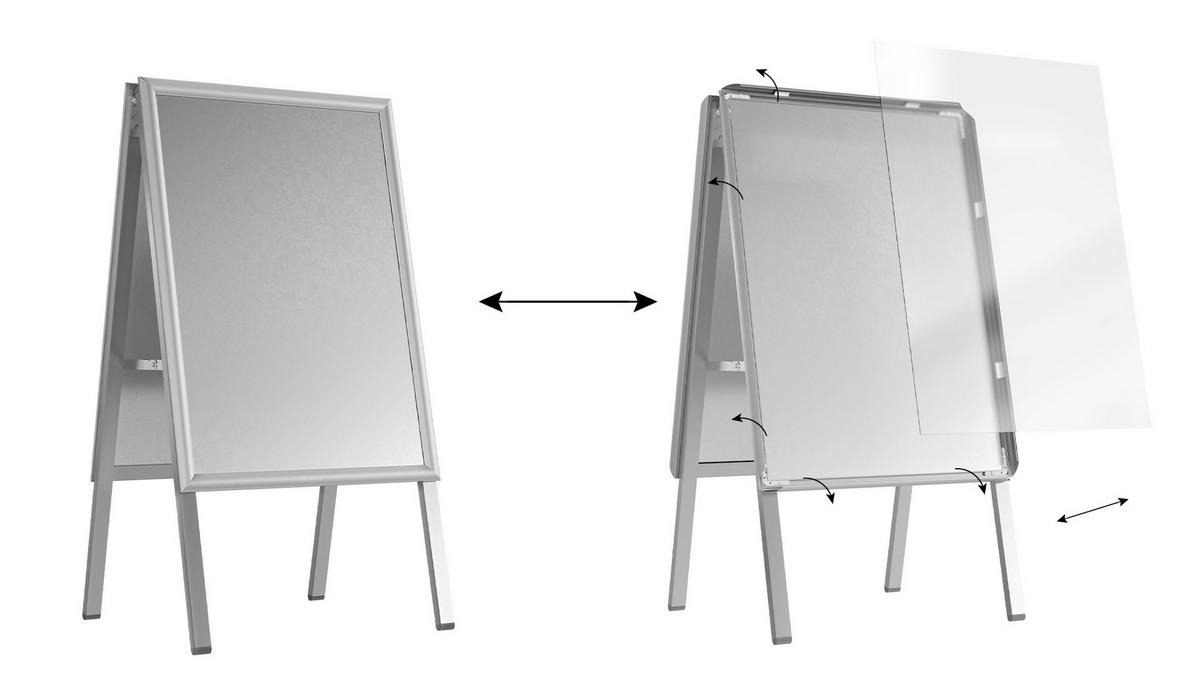 DOPPELSEITIGE Werbetafel, Kundenstopper, Größe: A2, in einem silbernen Aluminiumrahmen - Weiß, Metall (46/56/87cm) - ALLboards