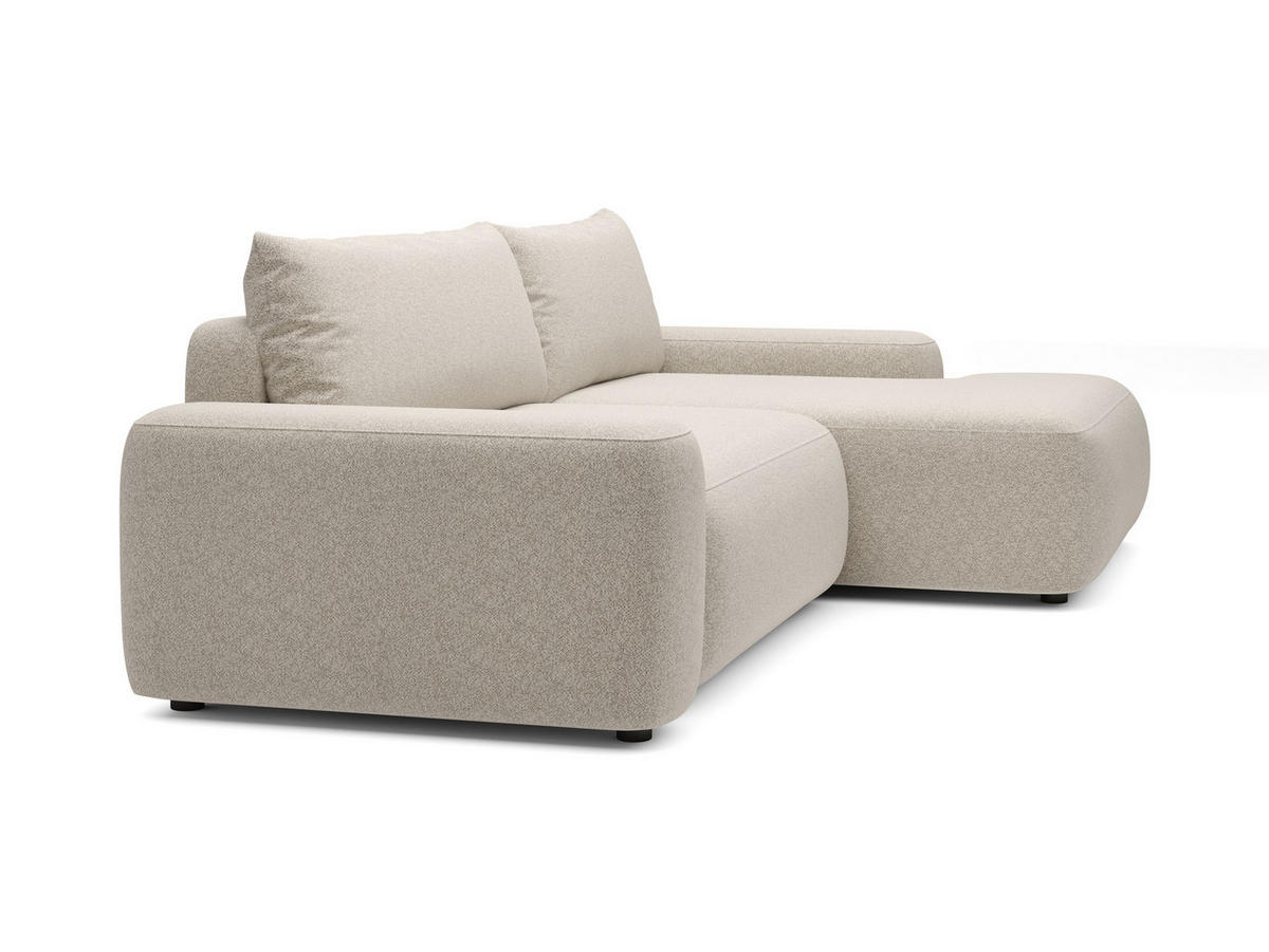 ECKSOFA RUOTA Creme Boucle-Stoff mit Schlaffunktion - Creme, Holz (264/162cm) - MASSENO