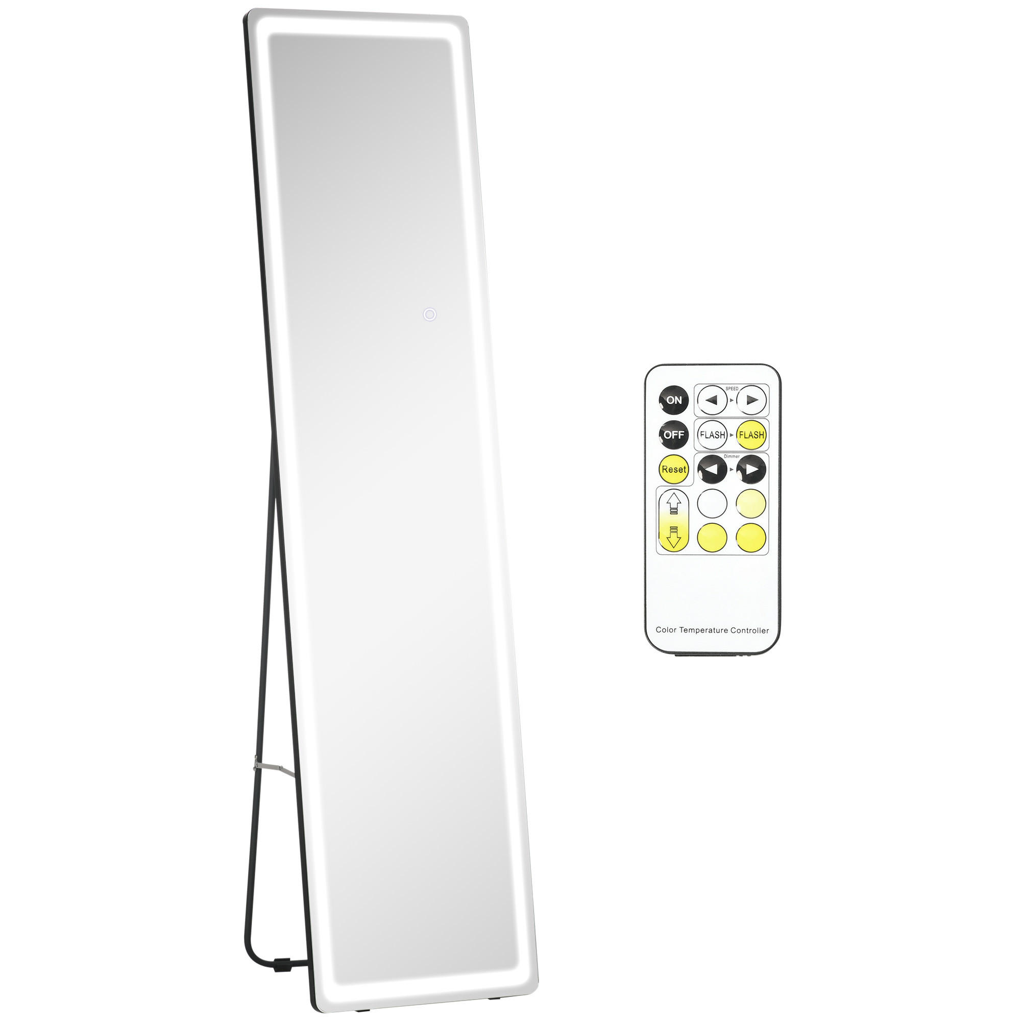 STANDSPIEGEL mit LED-Beleuchtung, freistehend, Silber+Schwarz - Silberfarben, Glas (37/157.5/40cm) - HOMCOM