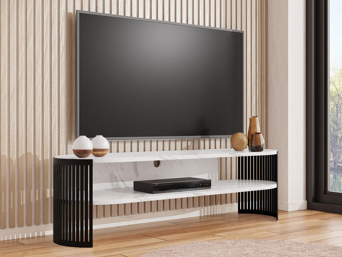 TV-LOWBOARD Fikoli Oval - Schwarz/Weiß, Holzwerkstoff/Metall (140/40/40cm) - MIRJAN24
