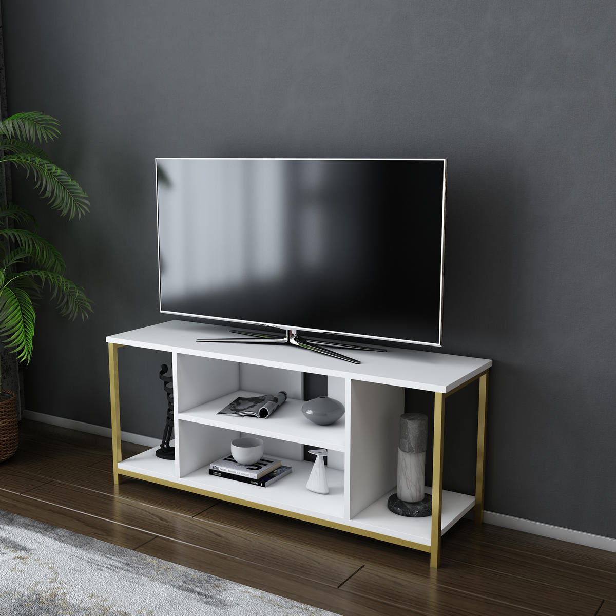 TV-ELEMENT Rinaldo Gold Weiß - Goldfarben/Weiß, Holzwerkstoff (120/51/35cm) - Decorotika